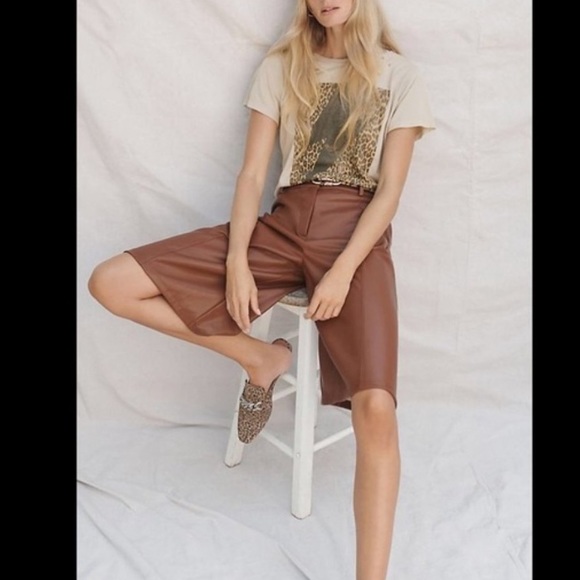 NEW Anthropologie Davina Faux Leather Culottes Brown Size XS - Picture 3 of 5